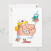 amüsante Krankenschwester mit einem Spritze-Cartoo Postkarte (Vorne/Hinten)