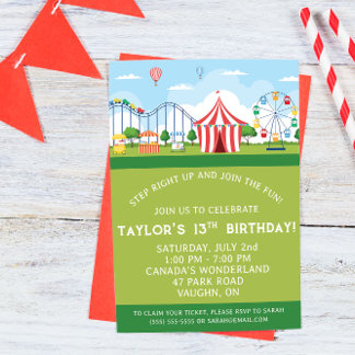 Amusement Park Birthday Party Invitation Einladung