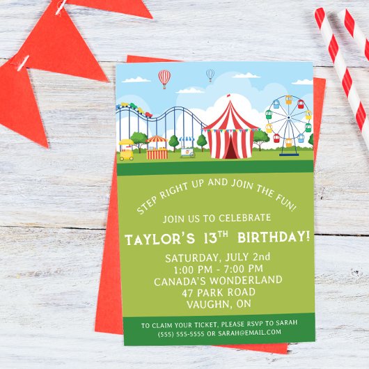 Amusement Park Birthday Party Invitation Einladung