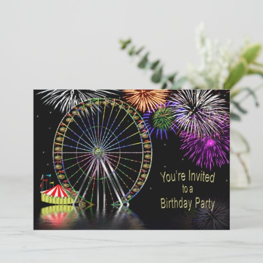 AMUSEMENT PARK THEMA GEBURTSTAGLICHE EINLADUNG (Stehend Vorderseite)
