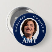 Amy Klobuchar Portrait in Blau und Weiß Button (Vorne & Hinten)