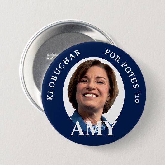 Amy Klobuchar Portrait in Blau und Weiß Button (Vorne & Hinten)