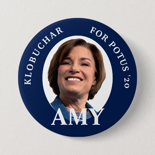 Amy Klobuchar Portrait in Blau und Weiß Button (Vorderseite)