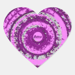 AMY ~ Lila und Silver Pattern ~ Personalisiert Herz-Aufkleber