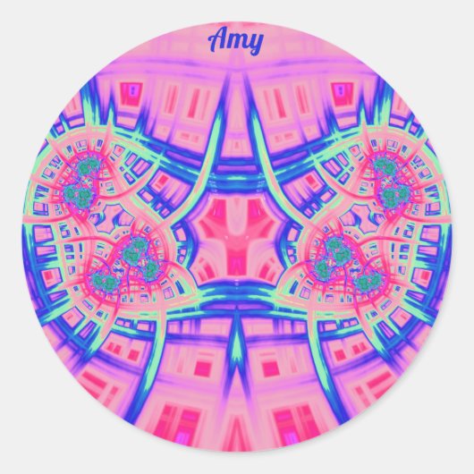 AMY ~ Pink Blue and Green BRIGHT FUN! ~ Runder Aufkleber (Vorderseite)