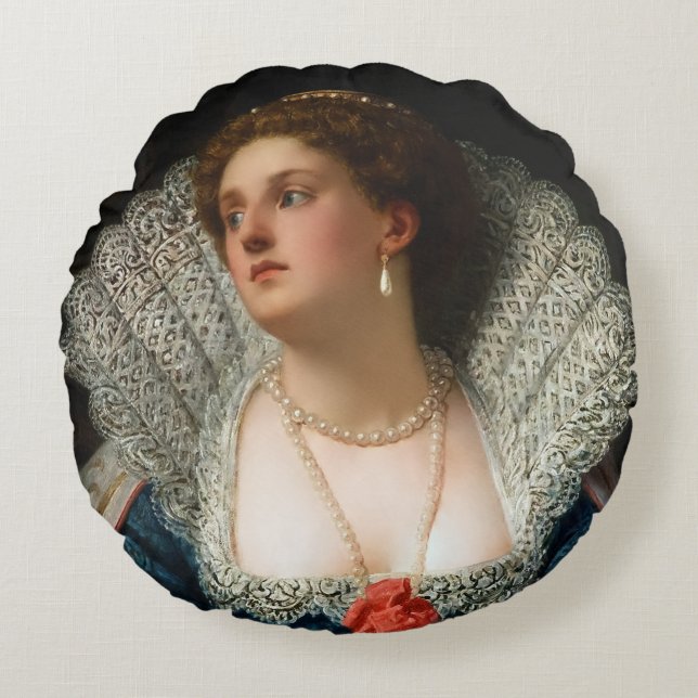 Amy Robsart von William Frederick Yeames Rundes Kissen (Vorderseite)
