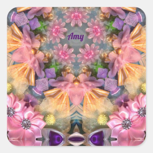 AMY ~ Shades Gelb, Lila, Rosa, Blau Quadratischer Aufkleber (Vorderseite)