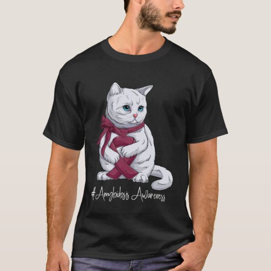 Amyloidosis Awareness Month Burgundy Ribbon Cat T-Shirt (Vorderseite)