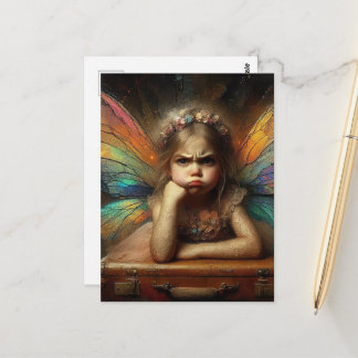 An adorable annoyed Fairy with suitcase Postkarte
