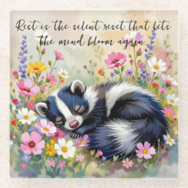 An Adorable Skunk Napping in Flowers and Quote Glasuntersetzer