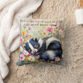An Adorable Skunk Napping in Flowers and Quote Kissen