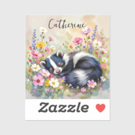 An Adorable Skunk Napping in Flowers Personalized Aufkleber