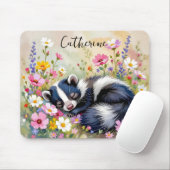 An Adorable Skunk Napping in Flowers Personalized Mousepad (Mit Mouse)