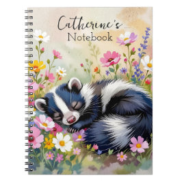 An Adorable Skunk Napping in Flowers Personalized Notizblock
