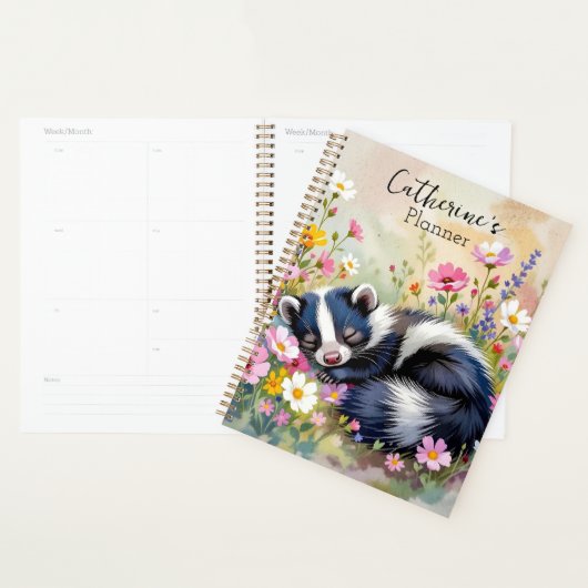 An Adorable Skunk Napping in Flowers Personalized Planer (Anzeige)