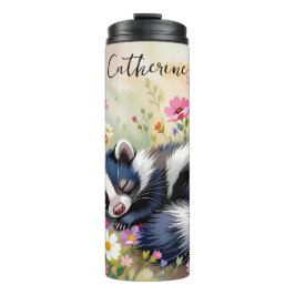 An Adorable Skunk Napping in Flowers Personalized Thermosbecher