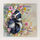 An Adorable Skunk Napping in Flowers Puzzle (Horizontal)