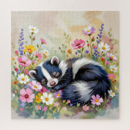An Adorable Skunk Napping in Flowers Puzzle