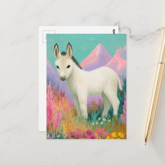 An Adorable White Donkey Postkarte (Vorderseite/Rückseite Beispiel)