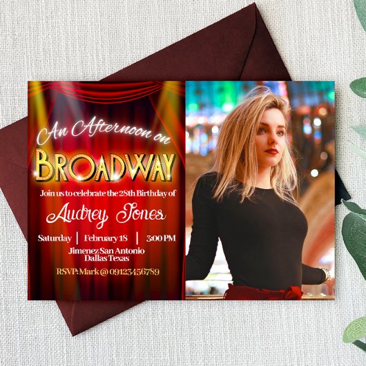 An Afternoon on Broadway Birthday with Photo Einladung