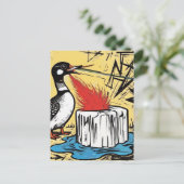 An Angry Minnesota Loon Melting Ice with Fire Postkarte (Stehend Vorderseite)