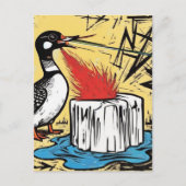 An Angry Minnesota Loon Melting Ice with Fire Postkarte (Vorderseite)