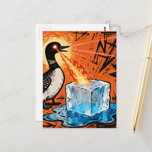 An Angry Minnesota Loon Melting Ice with lazer eye Postkarte (Vorderseite/Rückseite Beispiel)