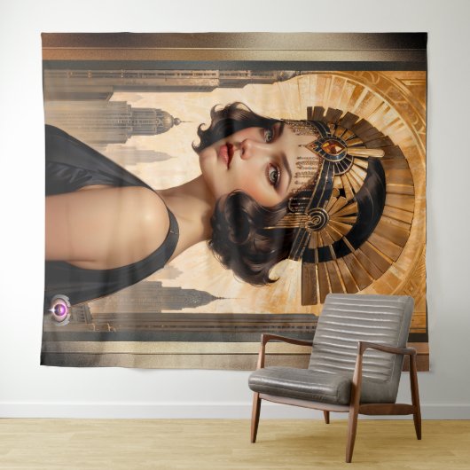 An Art Deco Damsel AI Concept Art by Xzendor7 Wandteppich (Beispiel (Horizontal))