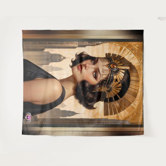 An Art Deco Damsel AI Concept Art by Xzendor7 Wandteppich (Vorderseite (Horizontal))