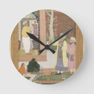 An artist decorating the interior of a garden pavi runde wanduhr