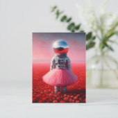 An astronaut in a tutu disco ball head poppies postkarte (Stehend Vorderseite)