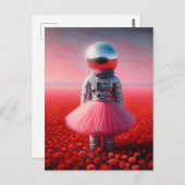 An astronaut in a tutu disco ball head poppies postkarte (Vorne/Hinten)