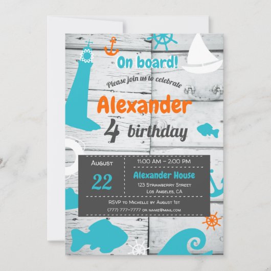 An Bord! Einladung zum Geburtstag (Vorderseite)