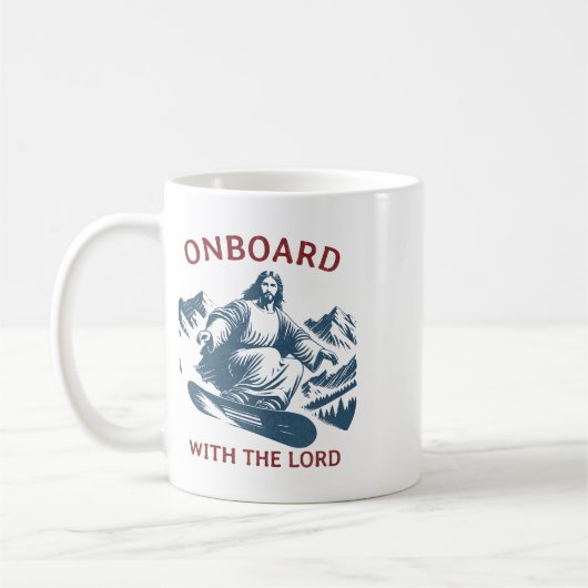 An Bord mit dem Herrn - Snowboarden Jesus auf Schn Kaffeetasse (Links)