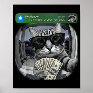 An deiner Haustür tut sich etwas lustige Katzenbew Poster