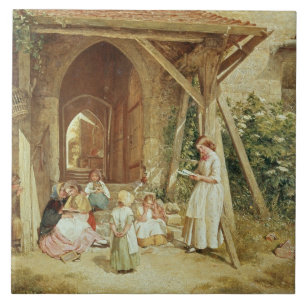 An den Schulen spielen, 1857 (Öl auf Platte) Fliese