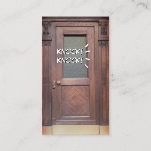 An der braunen Tür ein lustiger Aufmerksamkeitsöff Visitenkarte (Vorderseite)