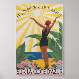 An der Côte d'Azur Frankreich Vintage-Reiseposter Poster