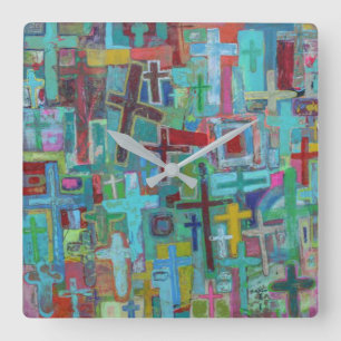 An der Kreuzwand Quadratische Wanduhr