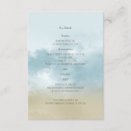 An der Küste Surf Strand Hochzeiten Details Begleitkarte (Vorderseite)