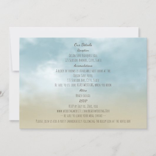 An der Küste Surf Strand Hochzeiten Details Mitteilungskarte (Vorderseite)