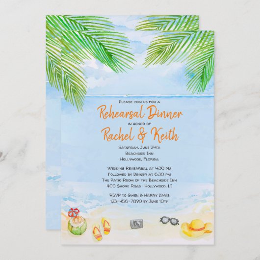 An der Probe am Strand Einladung (Vorne/Hinten)