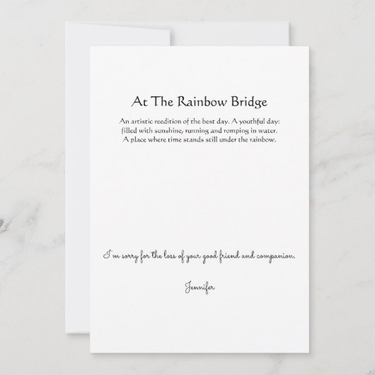 An der Rainbow Bridge Dog Sympathy Card (Rückseite)