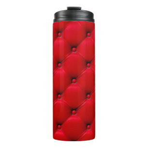 An der roten Textur geklebt. Wiederholungsmuster Thermosbecher