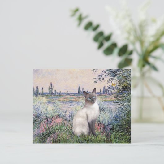 An der Seine - Blaue-Point-Katze Postkarte (Stehend Vorderseite)