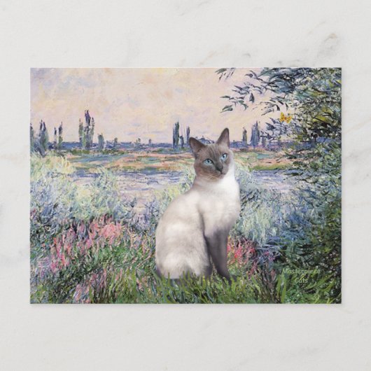 An der Seine - Blaue-Point-Katze Postkarte (Vorderseite)