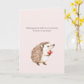 An dich denkend Hedgehog Hearts in Hands Karte (Gelbe Blume)