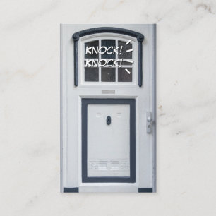 An die weiße Tür klopfen, lustige Aufmerksamkeitsö Visitenkarte