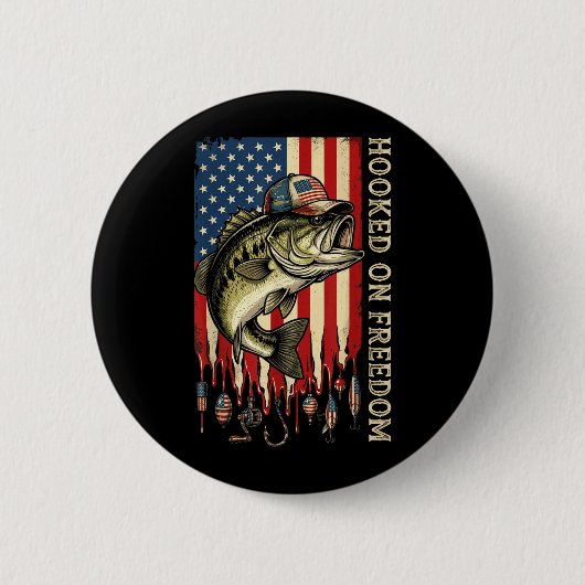 An Dom B Fish Aamerikanische Flagge Fischen süchti Button (Vorderseite)