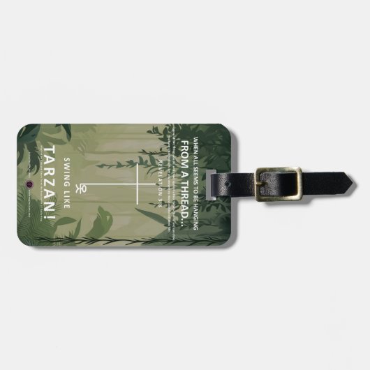 An einem Thread hängen Gepäckanhänger (Vorderseite horizontal)